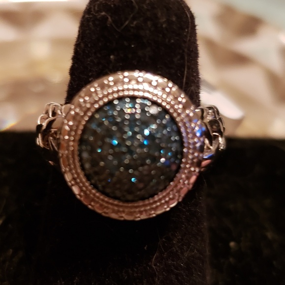 Genuine Blue Pave Set Diamond Ring